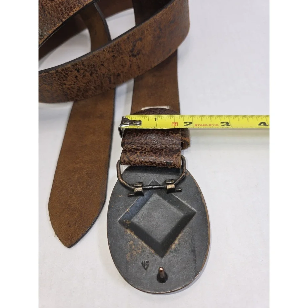 Cole Haan Leather Belt Bronze-toned Oval Concho Buckle Intricate Design Size 42